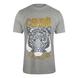Cavalli Class Mens Tiger Print Logo T-Shirt / Grey Melange